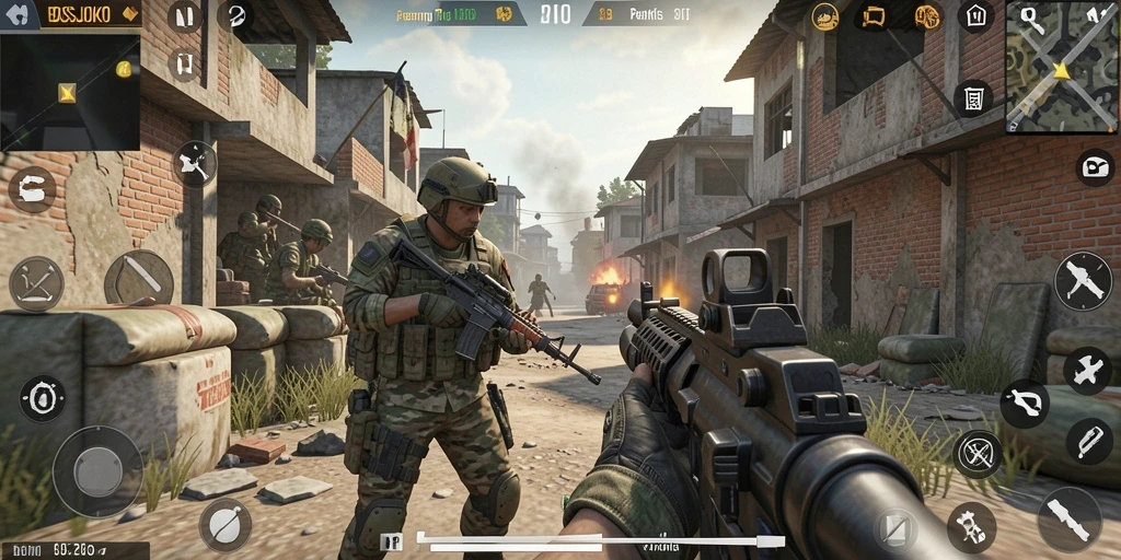 Tampilan seru gameplay BOSJOKO dengan aksi laga FPS.