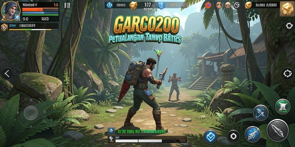 Tangkapan layar utama GARCO200 menunjukkan aksi seru dalam sebuah petualangan.