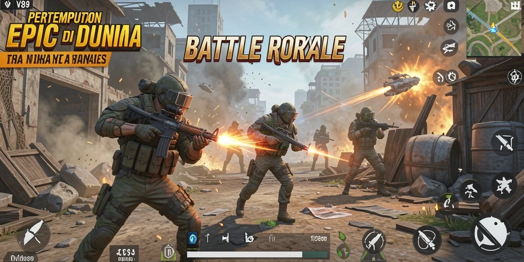 Screenshot V89 menampilkan aksi menegangkan dalam pertempuran Battle Royale.